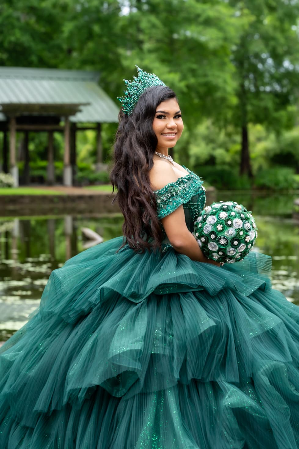 Quinceanera in an emerald gown
